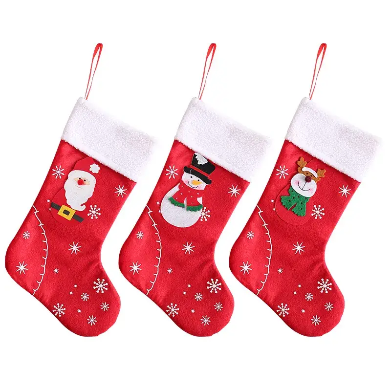 Red Christmas Socks with Snowman Design for Kids