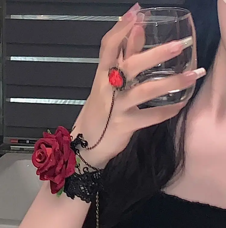 Vintage Gothic Punk Red Rose Lace Bracelet - Image 14