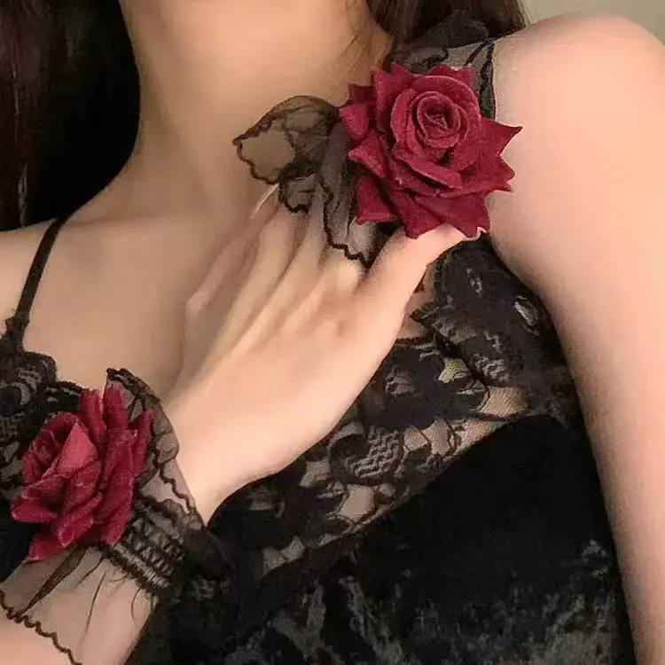 Vintage Gothic Punk Red Rose Lace Bracelet - Image 5