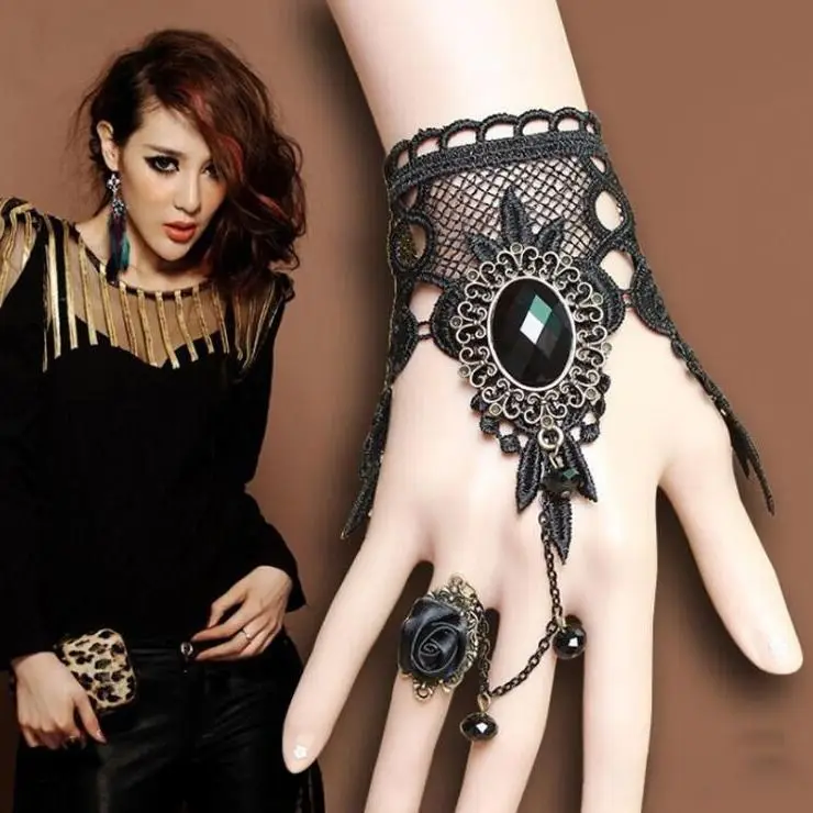 Vintage Gothic Punk Red Rose Lace Bracelet - Image 12