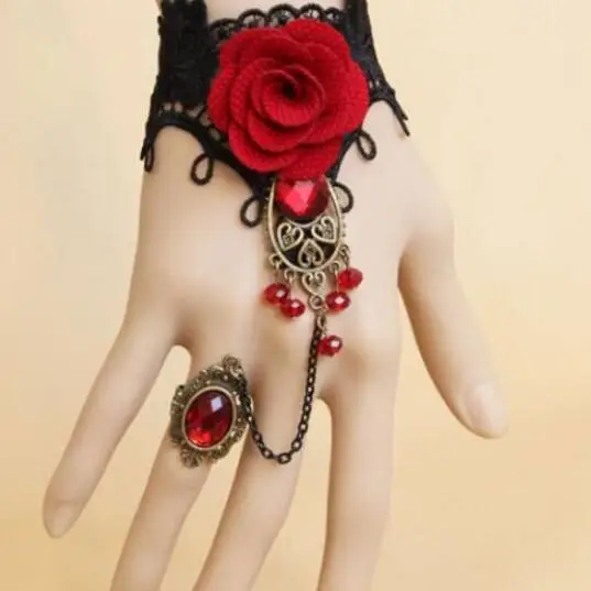 Vintage Gothic Punk Red Rose Lace Bracelet - Image 3
