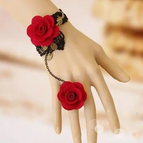 Vintage Gothic Punk Red Rose Lace Bracelet - Image 4
