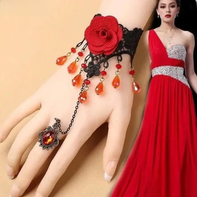 Vintage Gothic Punk Red Rose Lace Bracelet - Image 7