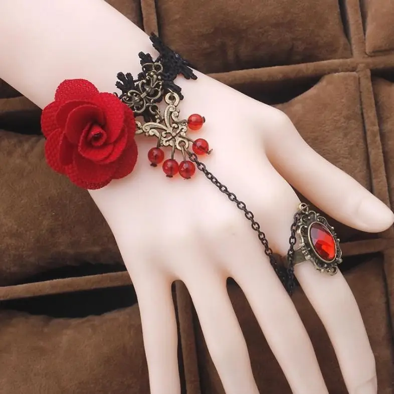 Vintage Gothic Punk Red Rose Lace Bracelet - Image 8
