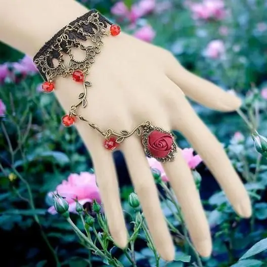 Vintage Gothic Punk Red Rose Lace Bracelet - Image 9
