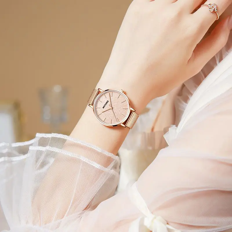 Women's Rose Gold Blue Glitter Quartz Watch - Image 6