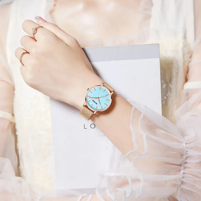 Women's Rose Gold Blue Glitter Quartz Watch - Image 7