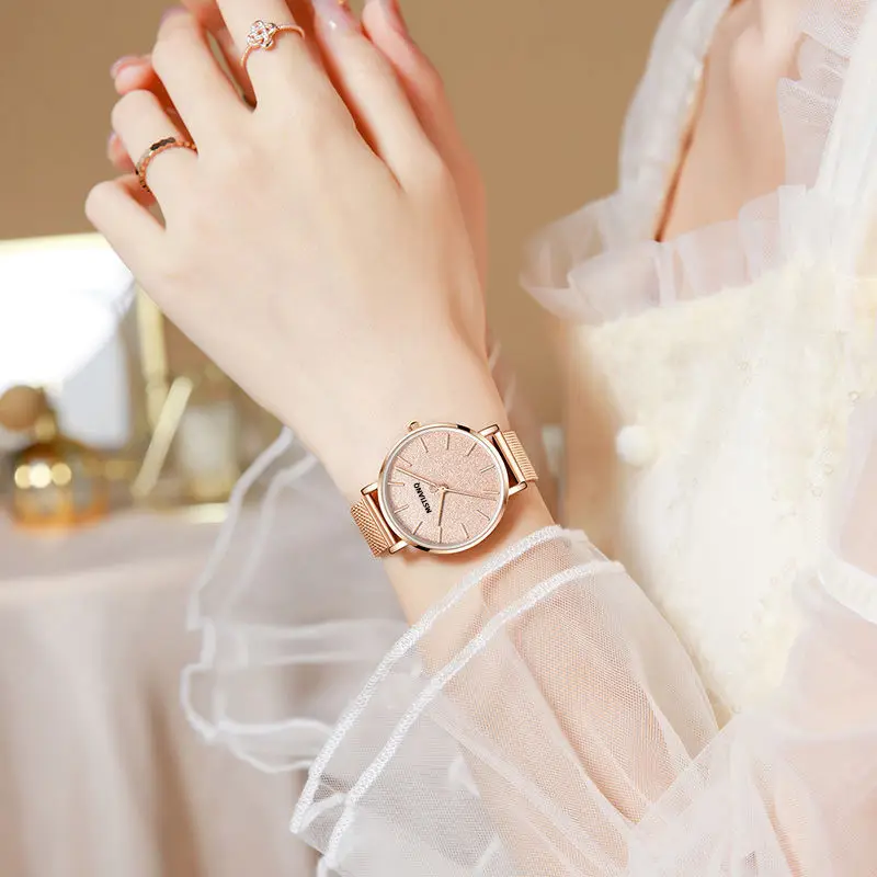 Women's Rose Gold Blue Glitter Quartz Watch - Image 8