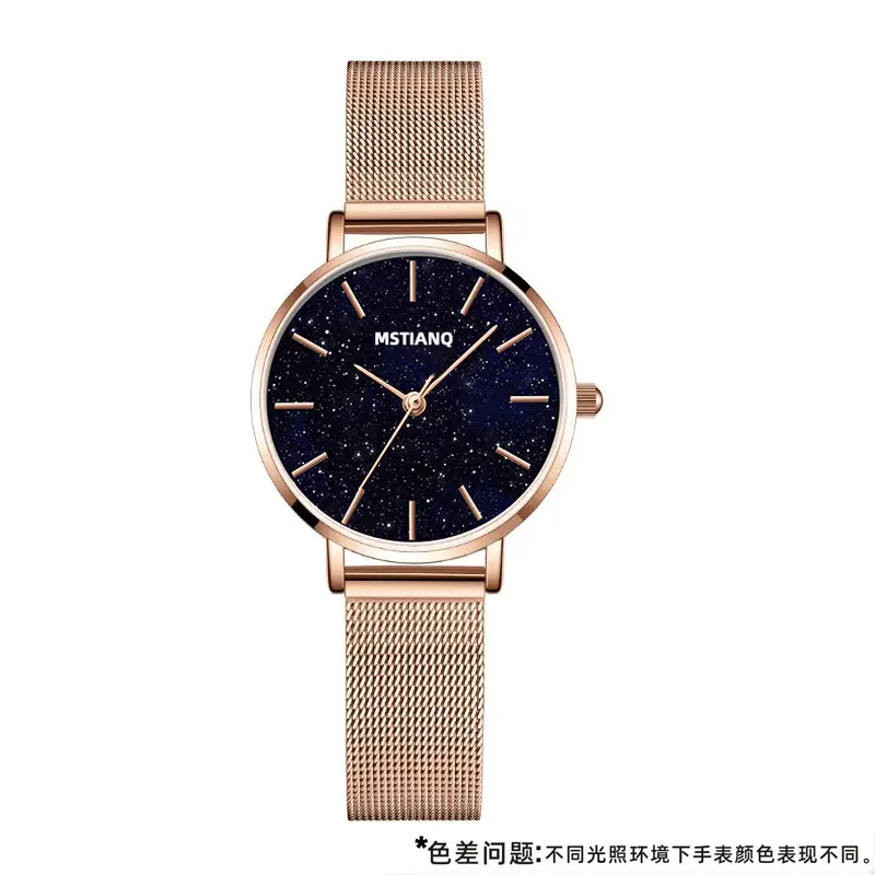 Women's Rose Gold Blue Glitter Quartz Watch - Image 2