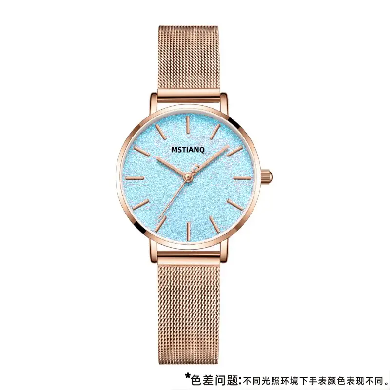 Women's Rose Gold Blue Glitter Quartz Watch - Image 3
