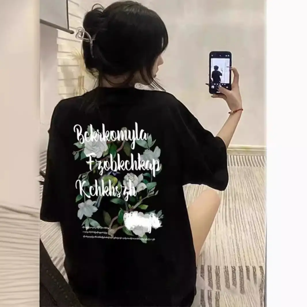 American hiphop High STreeT T-shirT for Women Summer Loose Large Size Lazy STyle Pure CoTTon ShorT-sleeved ins Trendy Brand Couple Tops — feature 4
