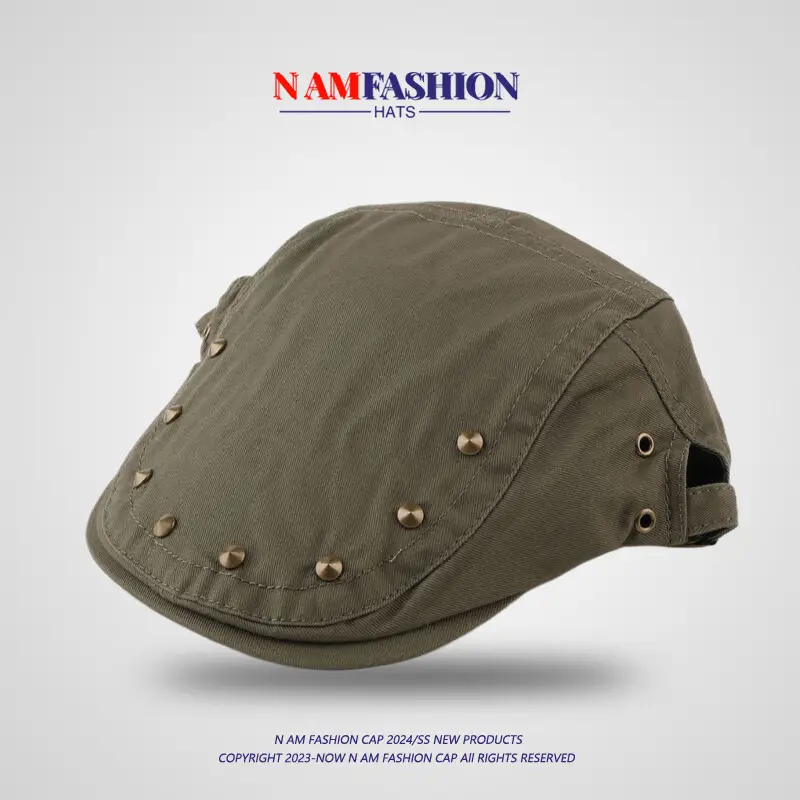 Vintage Brown Rivet Hat for Women Spring Summer Sunshade