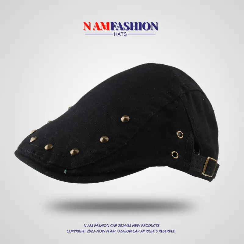 Vintage Brown Rivet Hat for Women Spring Summer Sunshade — feature 1