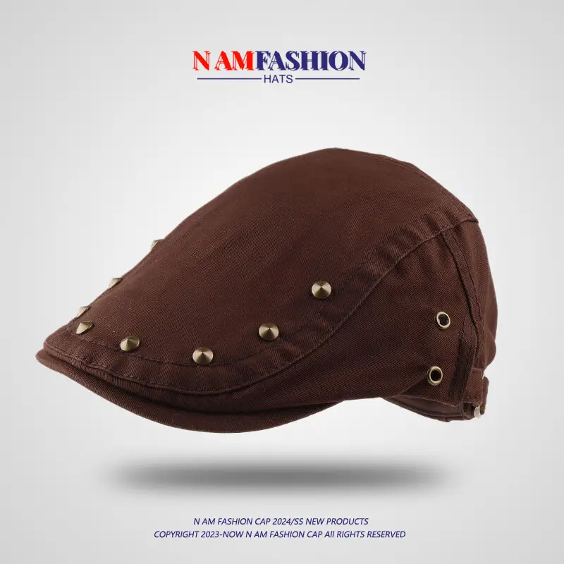 Vintage Brown Rivet Hat for Women Spring Summer Sunshade — feature 2