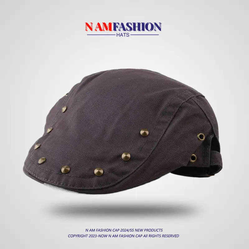Vintage Brown Rivet Hat for Women Spring Summer Sunshade — feature 5
