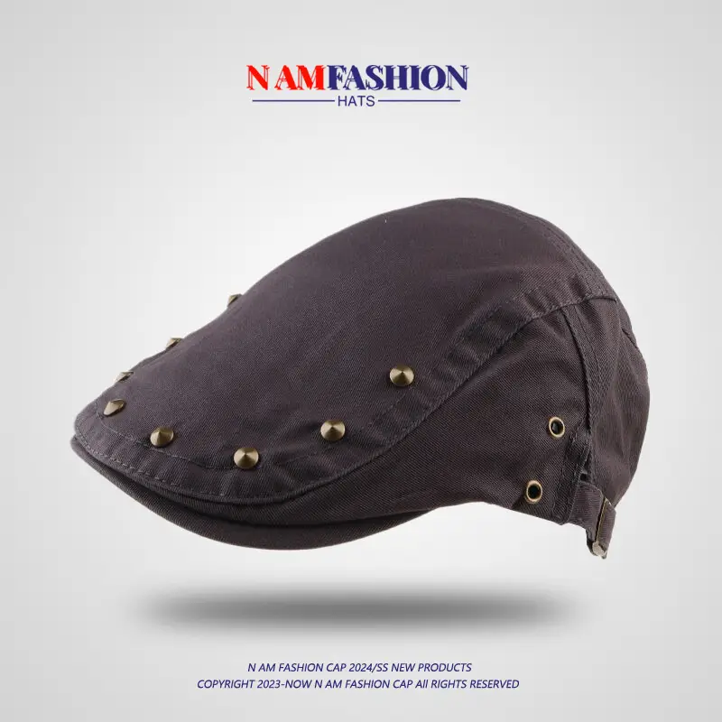 Vintage Brown Rivet Hat for Women Spring Summer Sunshade — feature 6