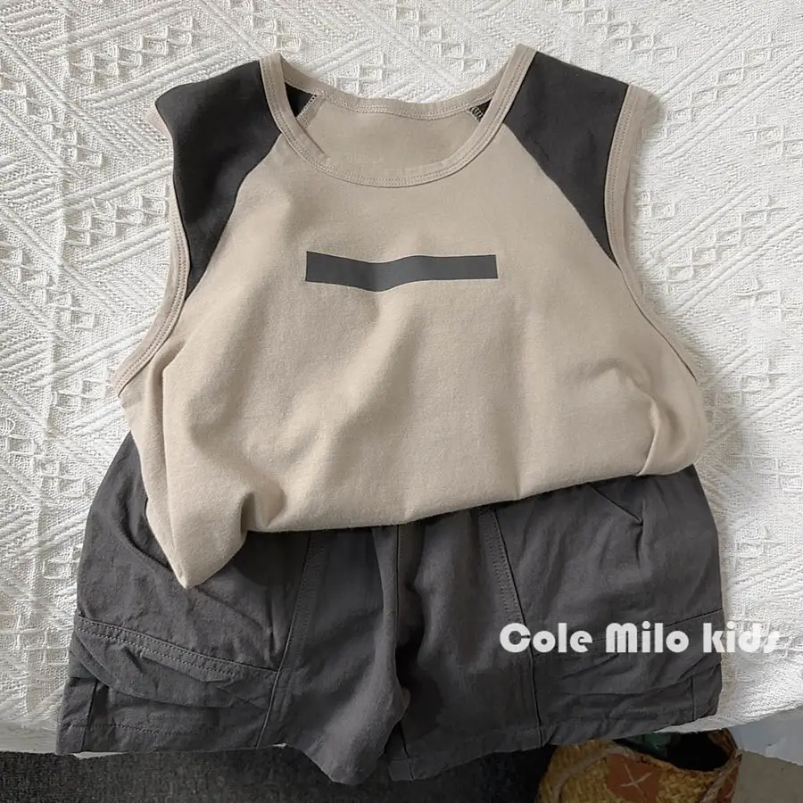 Cole Milo Kids Sleeveless Vest Beige Black Summer Top