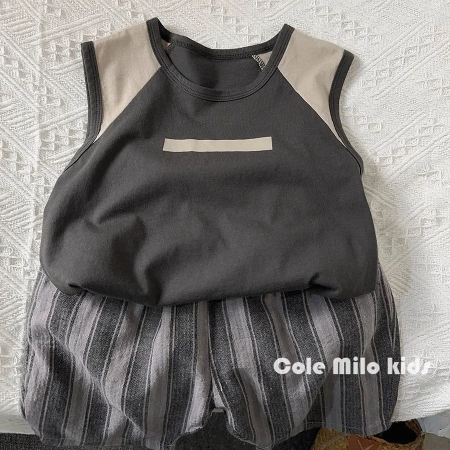 Cole Milo Kids Sleeveless Vest Beige Black Summer Top