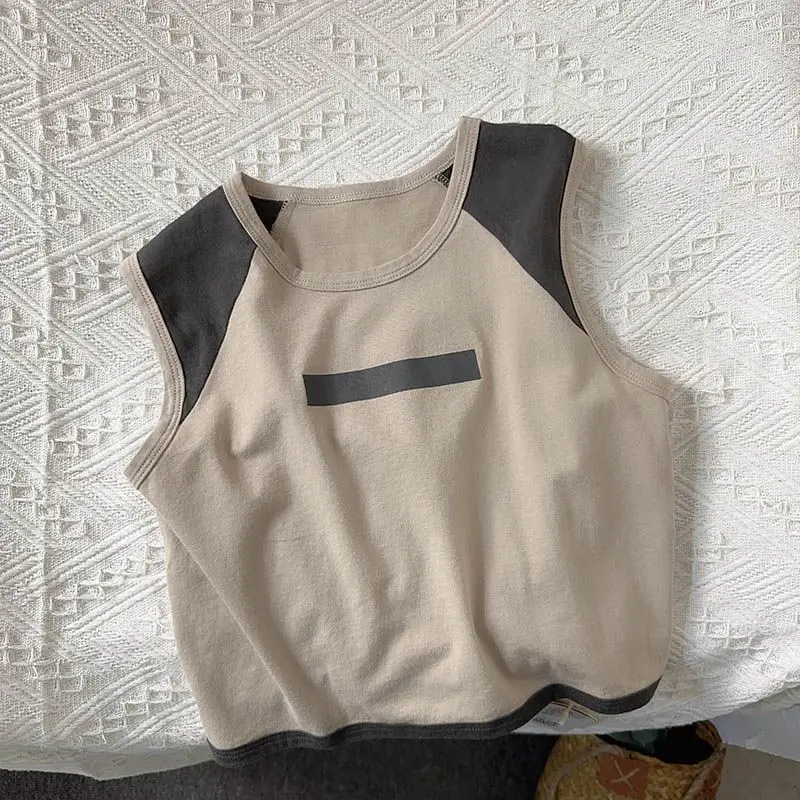 Cole Milo Kids Sleeveless Vest Beige Black Summer Top