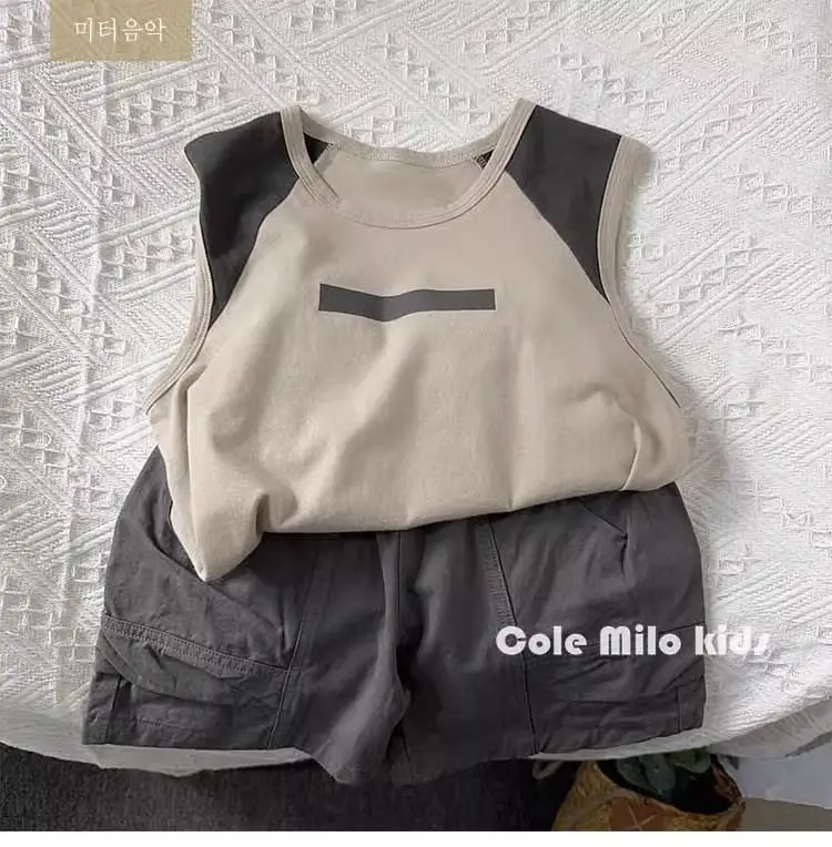 Cole Milo Kids Sleeveless Vest Beige Black Summer Top — feature 1