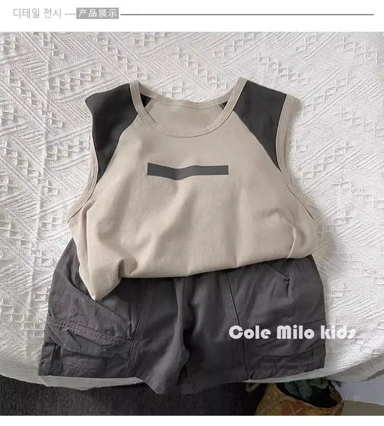Cole Milo Kids Sleeveless Vest Beige Black Summer Top — feature 3