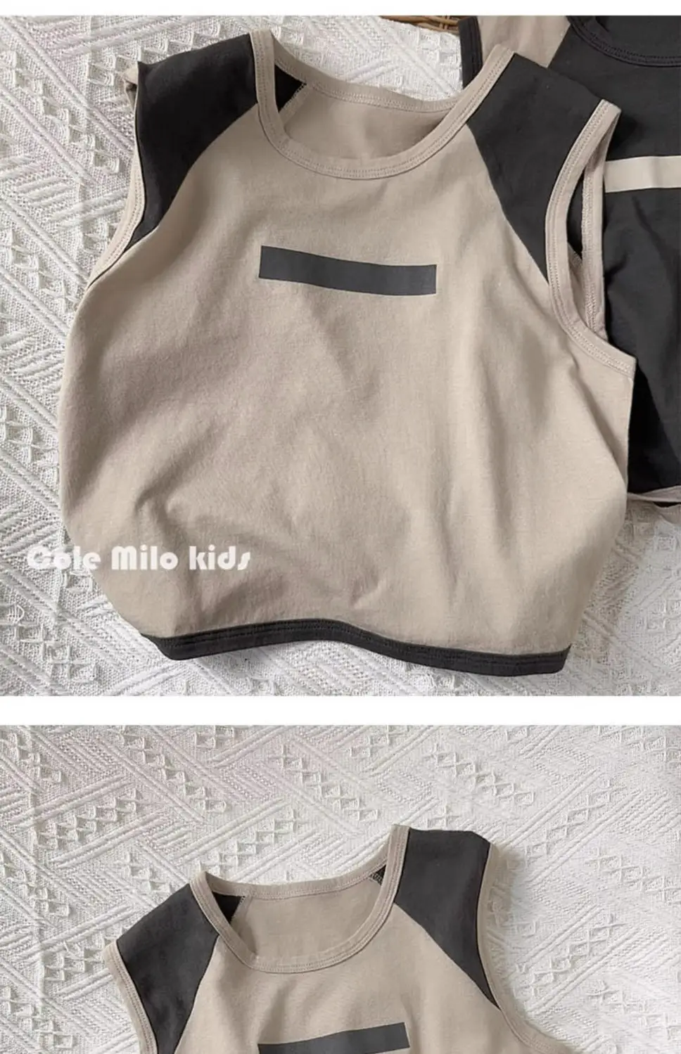 Cole Milo Kids Sleeveless Vest Beige Black Summer Top — feature 6
