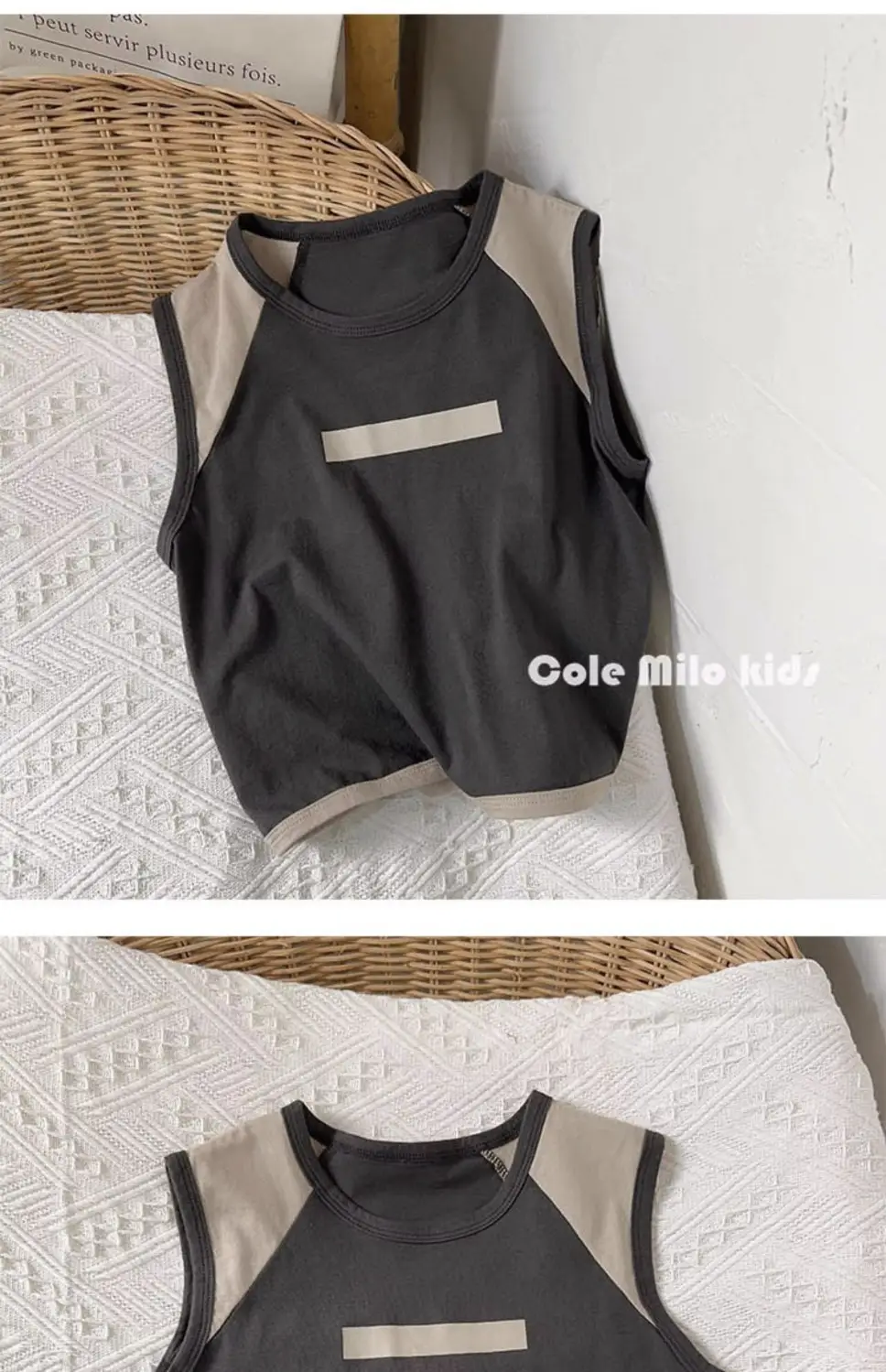 Cole Milo Kids Sleeveless Vest Beige Black Summer Top — feature 8