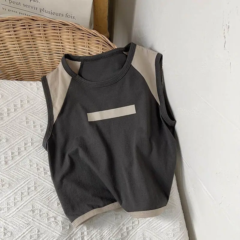 Cole Milo Kids Sleeveless Vest Beige Black Summer Top