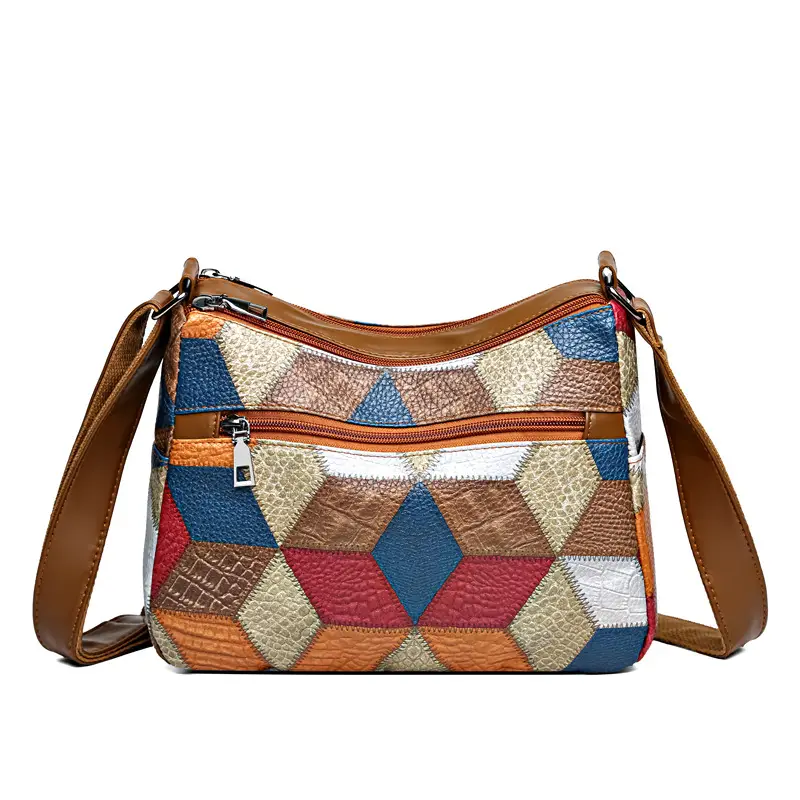Women's Multi-Pocket Crossbody Bag with Spliced Pattern - Image 4