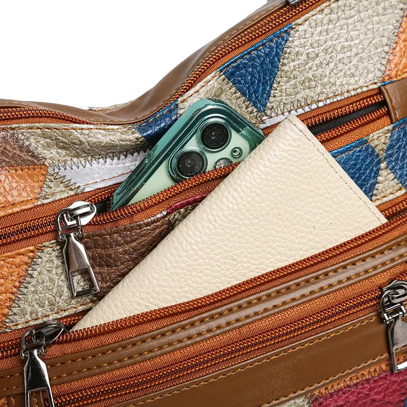 Women's Multi-Pocket Crossbody Bag with Spliced Pattern - Image 5