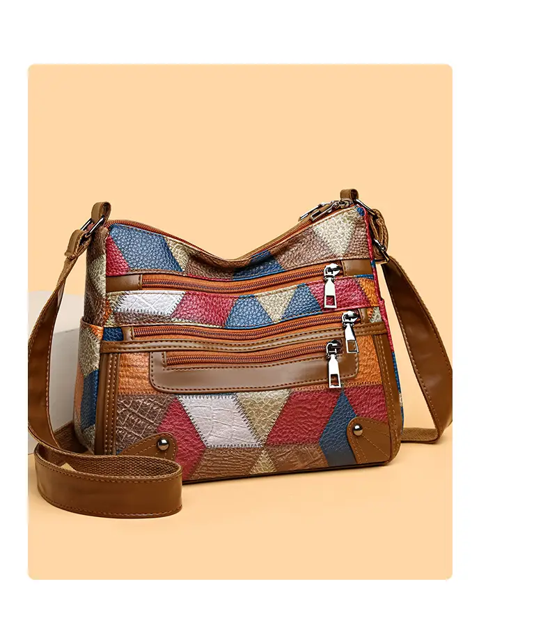 Women's Multi-Pocket Crossbody Bag with Spliced Pattern — feature 10