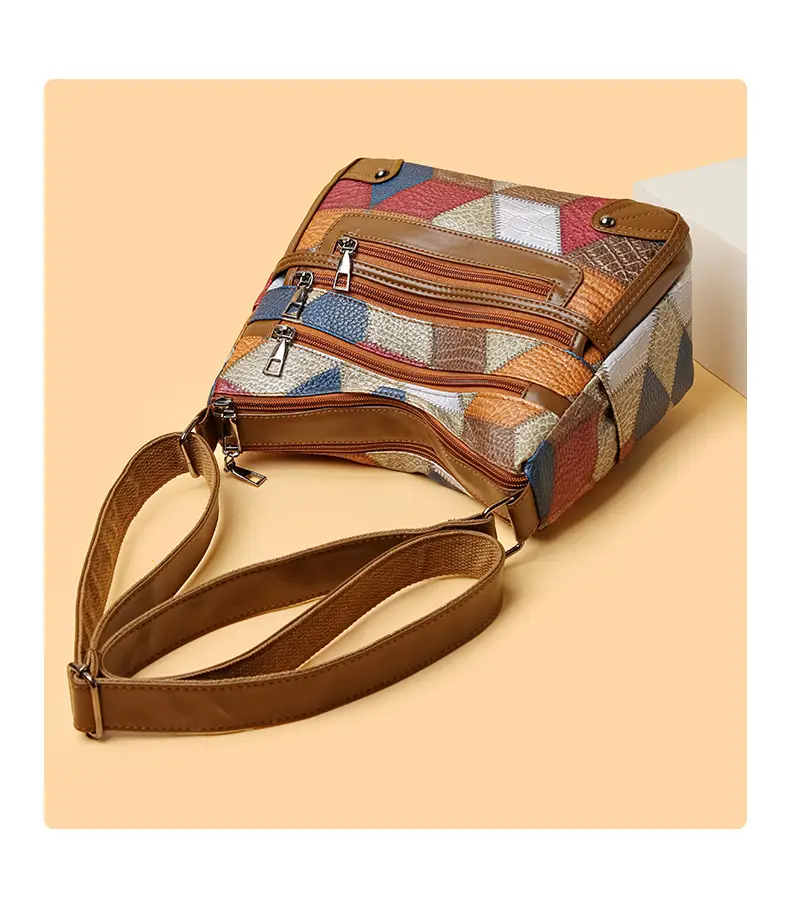 Women's Multi-Pocket Crossbody Bag with Spliced Pattern — feature 11