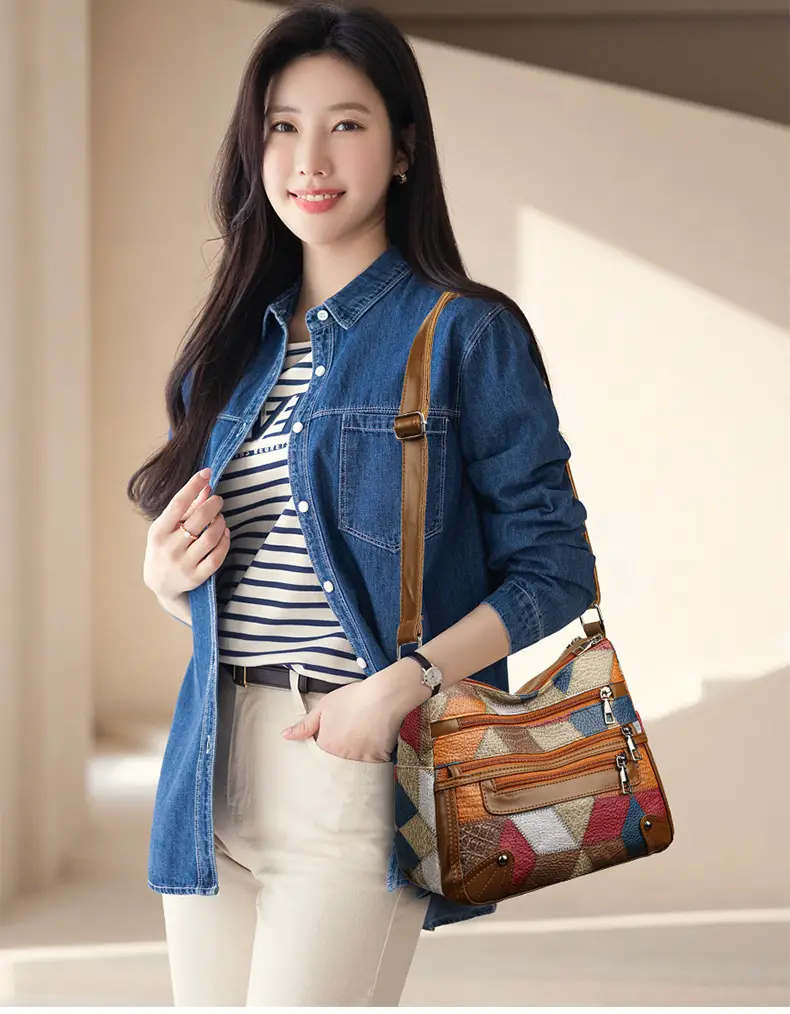 Women's Multi-Pocket Crossbody Bag with Spliced Pattern — feature 13