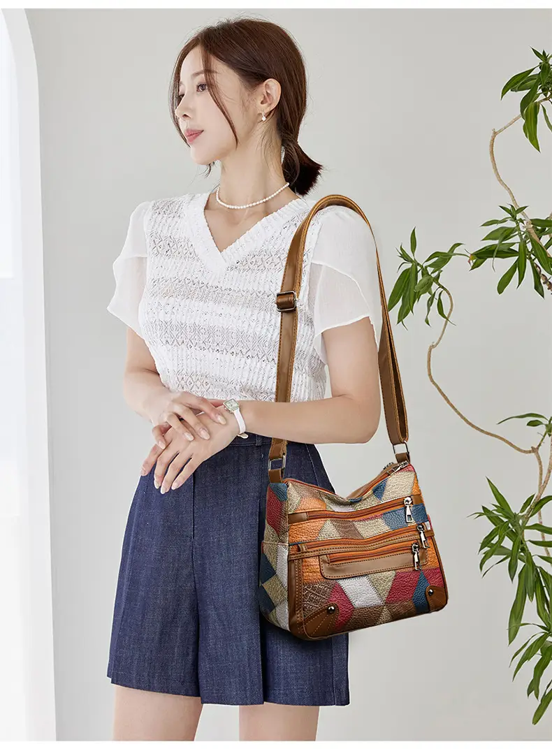 Women's Multi-Pocket Crossbody Bag with Spliced Pattern — feature 14