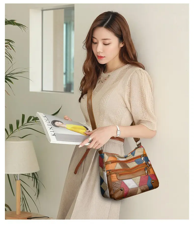 Women's Multi-Pocket Crossbody Bag with Spliced Pattern — feature 15