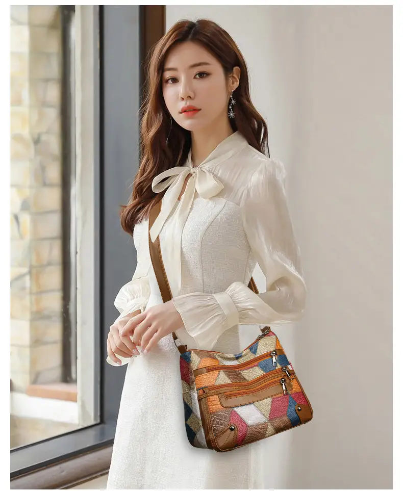 Women's Multi-Pocket Crossbody Bag with Spliced Pattern — feature 16