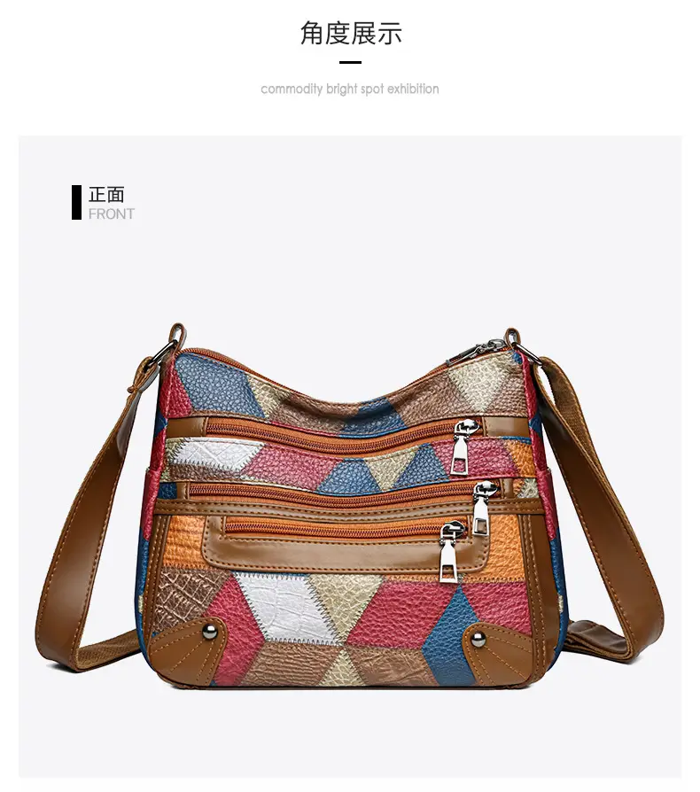 Women's Multi-Pocket Crossbody Bag with Spliced Pattern — feature 17