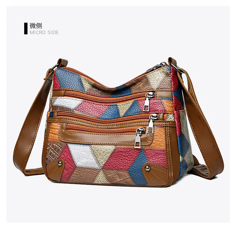 Women's Multi-Pocket Crossbody Bag with Spliced Pattern — feature 18