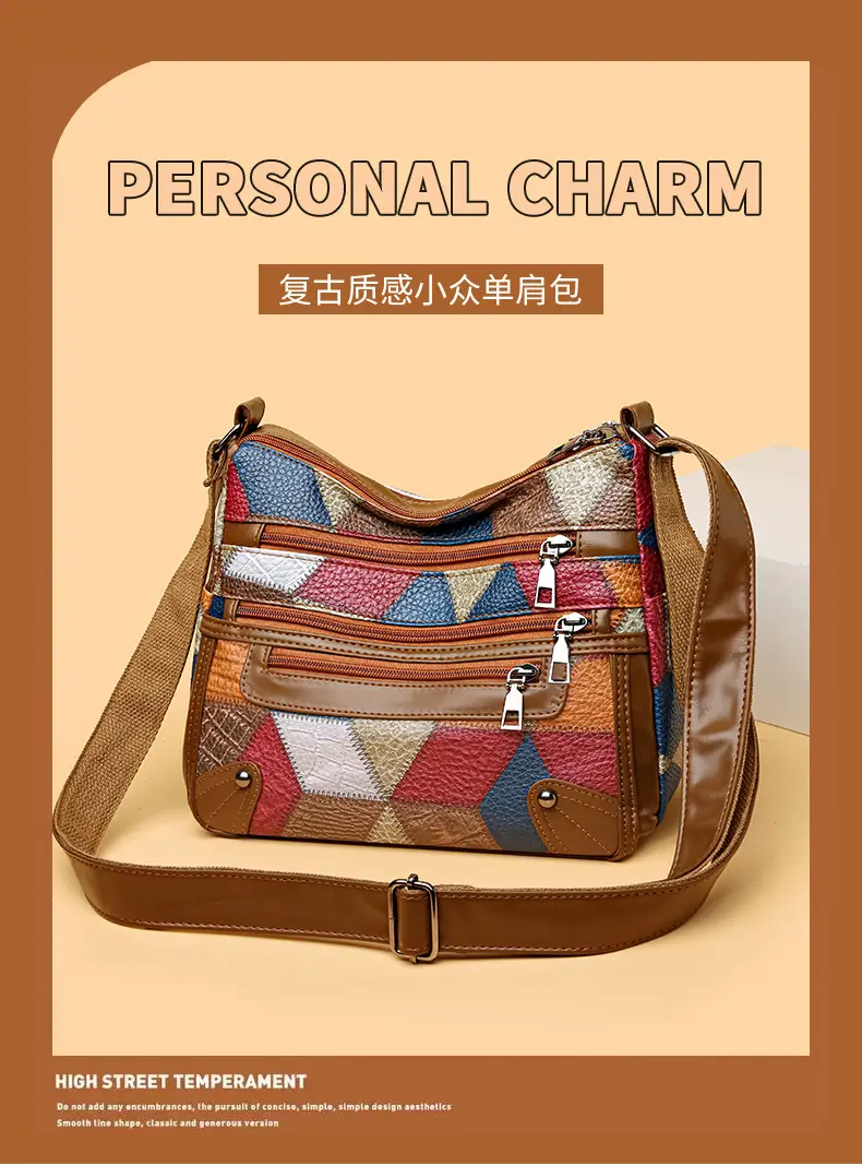 Women's Multi-Pocket Crossbody Bag with Spliced Pattern — feature 2