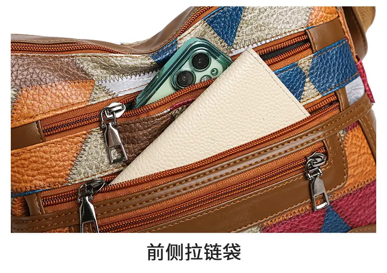 Women's Multi-Pocket Crossbody Bag with Spliced Pattern — feature 27