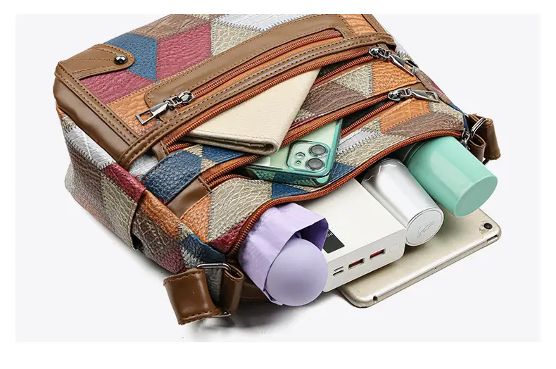 Women's Multi-Pocket Crossbody Bag with Spliced Pattern — feature 29