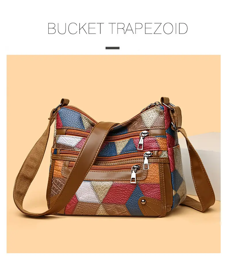 Women's Multi-Pocket Crossbody Bag with Spliced Pattern — feature 4