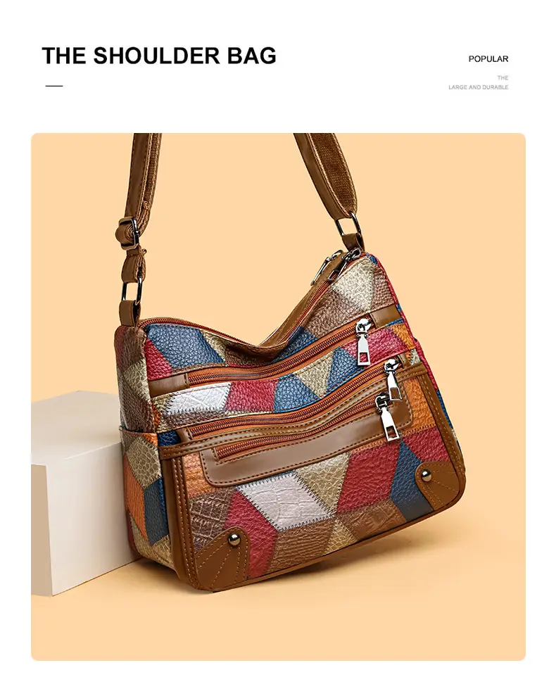 Women's Multi-Pocket Crossbody Bag with Spliced Pattern — feature 8