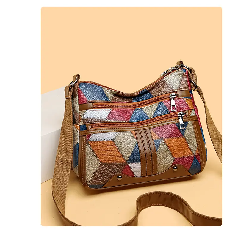 Women's Multi-Pocket Crossbody Bag with Spliced Pattern — feature 9