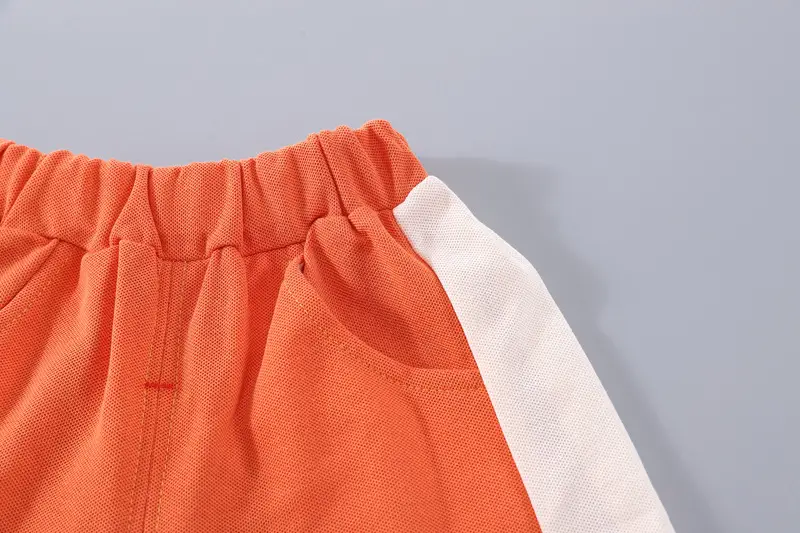 2024 Summer Korean Boys T-Shirt Two-Piece Suit Orange Brown — feature 11