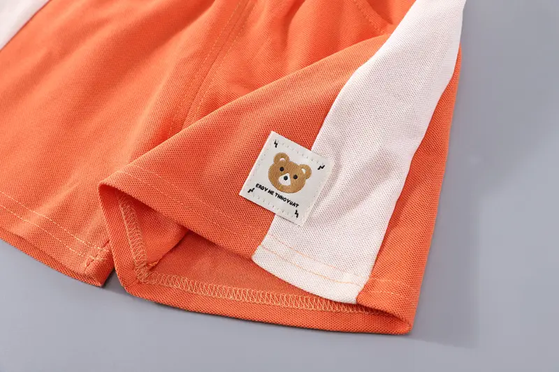 2024 Summer Korean Boys T-Shirt Two-Piece Suit Orange Brown — feature 12
