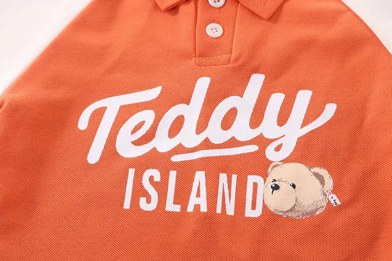 2024 Summer Korean Boys T-Shirt Two-Piece Suit Orange Brown — feature 7