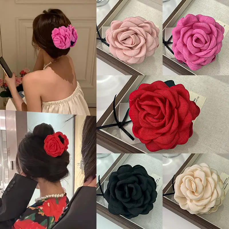 Pink Rose Hairpin for Women Spring Summer Clip - Image 6