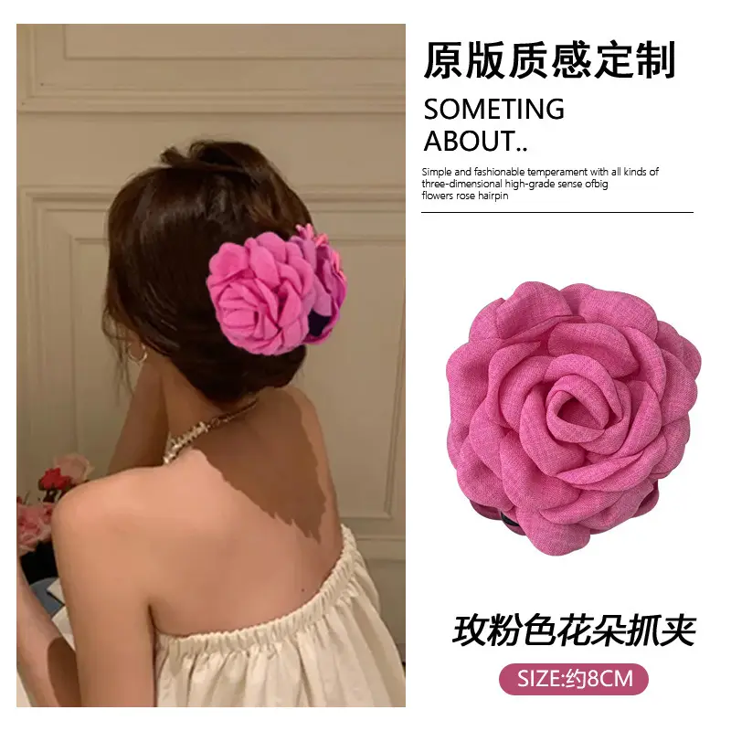 Pink Rose Hairpin for Women Spring Summer Clip - Image 9