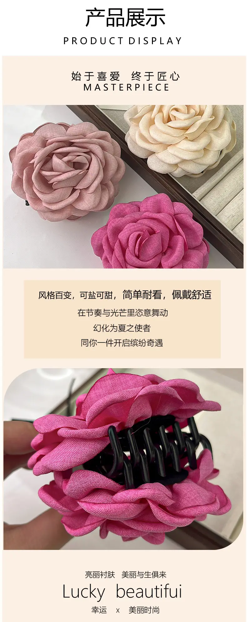 Pink Rose Hairpin for Women Spring Summer Clip — feature 5